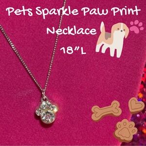 Pets Paw Print Necklace Sterling Silver Rhinestone Puppy Dogs Bedazzled Y2K Cat